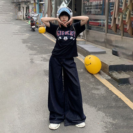 High Waist Wide Leg Jeans Women's 2024 New Autumn and Winter Original Color Tannin Dipped Straight Loose Mop Pants