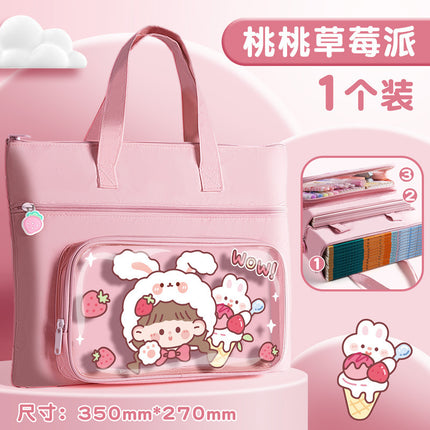 Student Handbag Tuttor Learning Carrying Book Bag Primary School Student Canvas Bag Learning Supplies Children Girl Homework File Bag