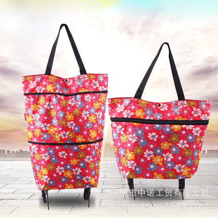 Factory Direct Supply Printed Oxford Cloth Foldable Shopping Bag Household Handbag with Tug