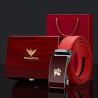 Black face of gun buckle [full red belt]-solid wood gift box / 105cm