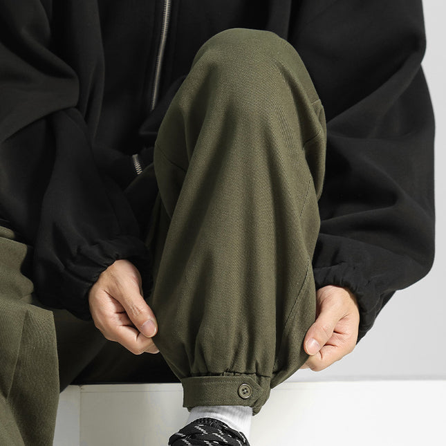 Army Green cotton overalls men's autumn and winter fleece-lined men's pants toe pants men's sweater winter casual pants men's