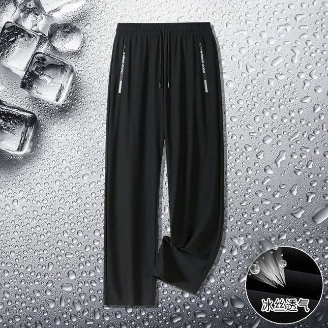 Summer Men's Plus Size Ice Silk Sports Pants Loose Quick-Drying Thin Air Conditioning Sports Trousers