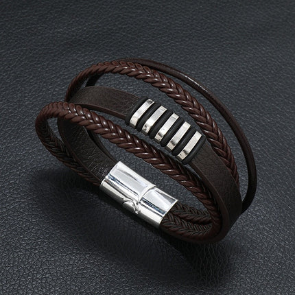 European and American Cross-Border Retro Multi-Layer Leather Hand-Woven Beaded Fashion Simple Personalized Magnetic Buckle Men's Leather Bracelet