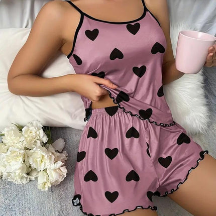 Cross-Border European and American Summer Love Women's Pajamas Two-Piece Set Sexy Casual Camisole Shorts Home Wear Set