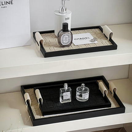 Light luxury jewelry hallway storage plate mid-ancient high-grade black leather aromatherapy tray French jewelry decoration sample
