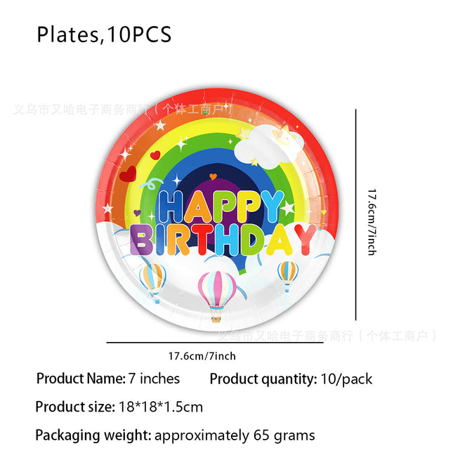 Cross-border Rainbow Party Paper Plate Paper Towel Tablecloth Neon Party Tableware suit Rainbow Birthday Party Decorations