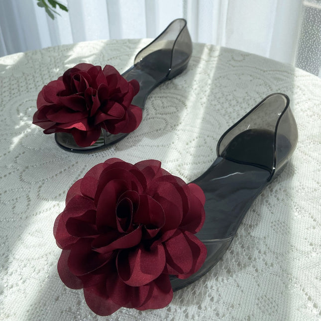 Fish Mouth Sandals Women's Flat Open Toe Jelly Shoes Transparent Flower Holiday Seaside Beach Shoes Cross-Border Dropshipping