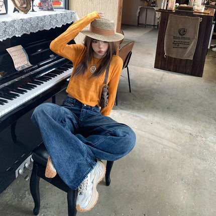 Raccoon House # American Retro Loose Low-Waist Wide-Leg Pants Versatile Drape Autumn and Winter New Straight-Leg Jeans for Women