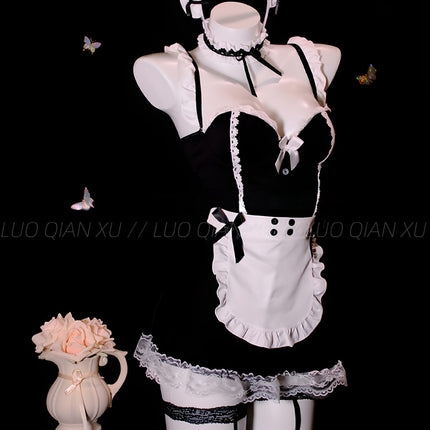 Sexy Nightgown with Breast Pads, Maid Cos Outfit, Lace Intimates, Sexy Temptation, Pure Lust Style Nightgown, High-End Qqny