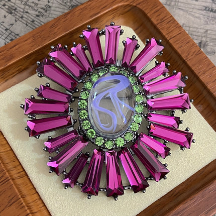 French Retro Exaggerated Brooch Middle Ancient Luxury High-end Sense Elegant Purple Sunflower Brooch Earrings suit Women