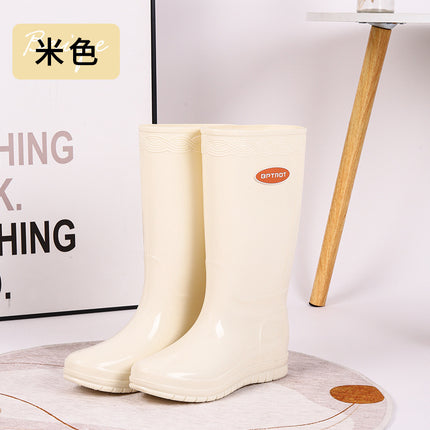 Women's Rain Shoes Korean Style Fashionable Mid-barrel High-bark Rain Boots Thick Sole Non-slip Waterproof Plus Cotton Velvet Warm Cover Shoes Outdoor Water Shoes