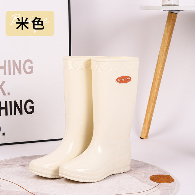 Women's Rain Shoes Korean Style Fashionable Mid-barrel High-bark Rain Boots Thick Sole Non-slip Waterproof Plus Cotton Velvet Warm Cover Shoes Outdoor Water Shoes