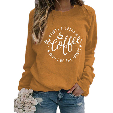 Foreign trade supply coffee coffee printed round neck jacket sweater European size ladies coat long sleeve cross-border autumn and winter