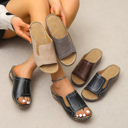 In Stock 2025 New Large Size Slippers Cross-Border Amazon Wholesale Open-Toe Wedge Foreign Trade Slippers Women Sandals