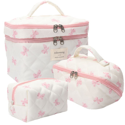 New Cute Quilted Plaid Cosmetic Bag for Women, Large Capacity, Portable, High-End Toiletry Storage Bag with Compartments