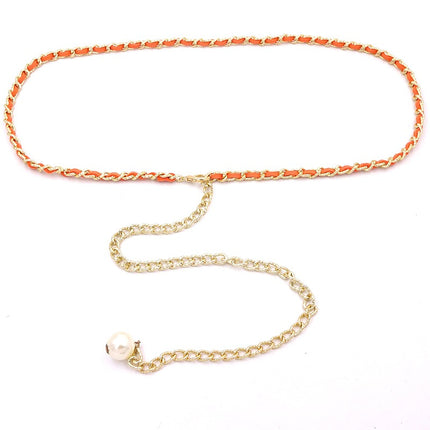 Korean style versatile metal thin waist chain women's skirt decorative pearl belt sweet lady decorative belt