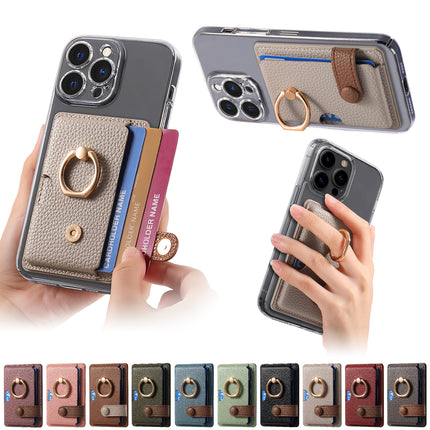 Lychee pattern oil edge ring mobile phone card holder card holder solid color card holder coin holder color matching gift back sticker card holder
