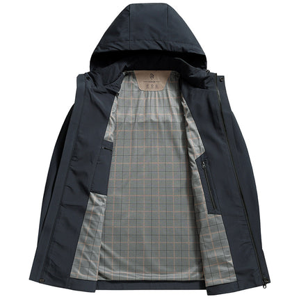 High-end Men's Spring and Autumn Coat Men's Removable Cap Middle-aged Dad's Casual All-match Jacket Hooded Loose Top