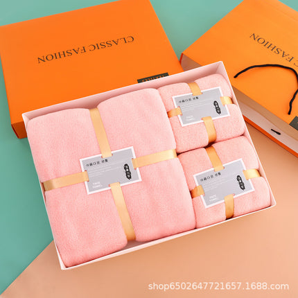 Wholesale coral fleece gift box bath towel three-piece company annual meeting activities hand gift towel gift suit LOGO