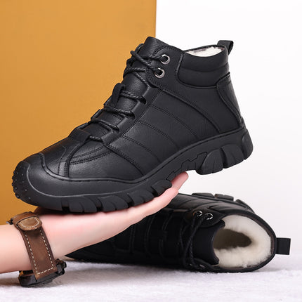 Men's Shoes 2025 New Winter Cotton High-Top Men's Cotton Shoes Casual Genuine Leather Fleece-Lined Snow Boots Middle-Aged Dad Shoes