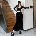 Black velvet dress / S