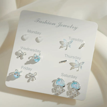 Exquisite Pink Zircon Butterfly Earrings suit Light Luxury High-end Earrings Sweet Fairy Style Earrings Summer Seaside