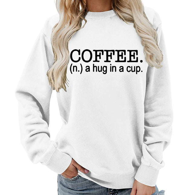Coffee a hug printed round neck women's top vests foreign trade supply autumn and winter coat casual loose European size