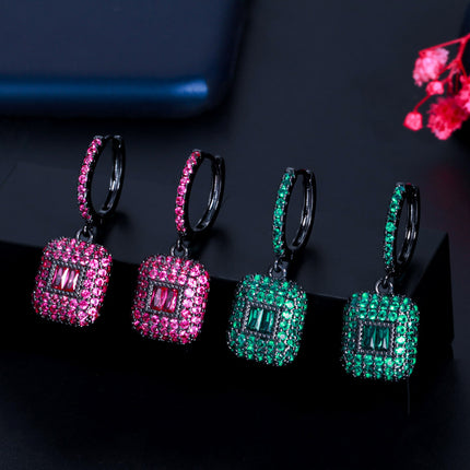 Cross-border Europe and the United States popular micro-inlaid zircon square emerald earrings fashion oval shape female e6928