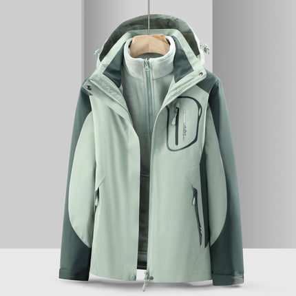 Jacket Women's Autumn and Winter Three-In-One Detachable Windproof and Waterproof Mountaineering Clothing Outdoor Skiing and Camping Style Same Style for Men and Women