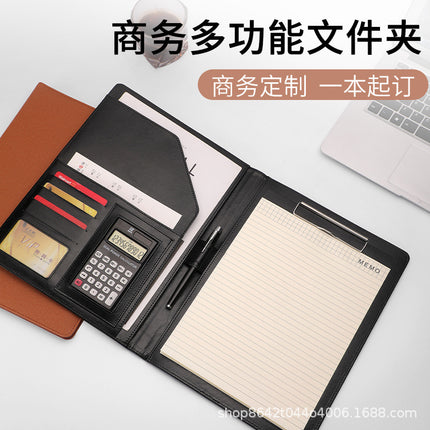 A4 Folder Calculator Multifunctional Leather Document Folder Office Contract Folder with Manager Folder Storage