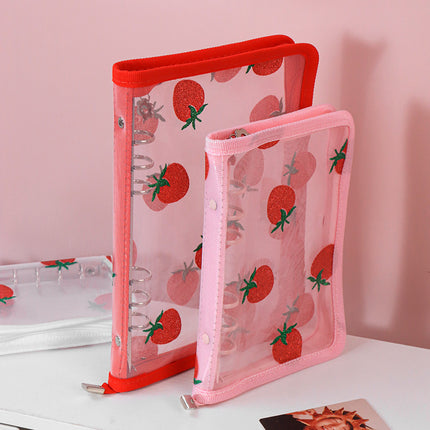 Lace Strawberry Transparent PVC Hand Ledger A5A6A8m5 Portable Pocket Hand Ledger Case Zipper Bag 6 Holes Folder