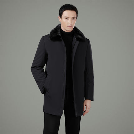 Winter Luxury Men's Nike Coat with Mink Fur Collar, Gold Mink Lining, Casual Middle-Aged Dad Jacket Coat