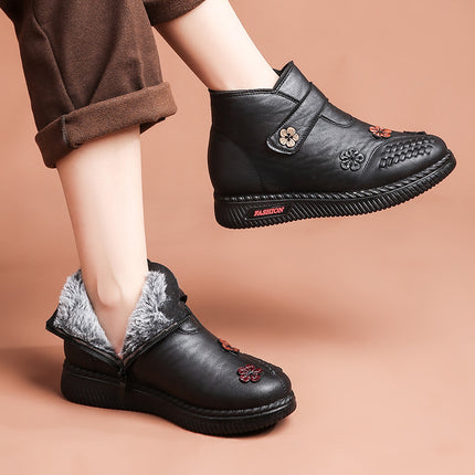 Mom's shoes winter cotton-padded shoes fleece-lined autumn and winter non-slip short boots warm elderly middle-aged and elderly women's shoes leather shoes middle-aged winter shoes