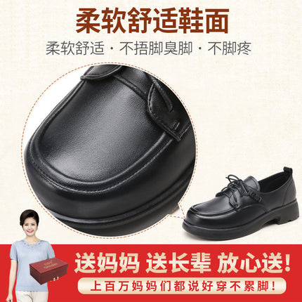 Mom's Shoes for Middle-Aged and Elderly People 2026 Spring and Autumn Single Shoes with Soft Soles, Non-Slip Women's Shoes, Flat New Style Comfortable Leather Shoes