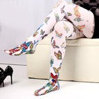 2412 colorful butterfly flying / Printed pantyhose free size