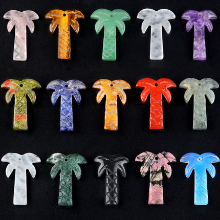 Natural Crystal Semi-precious Stone Head Summer Amethyst Coconut Tree Pendant DIY Earrings Necklace Pendant Jewelry