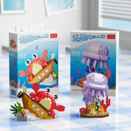 Children's Day Gift Compatible Lego Marine Animals Shark Clownfish Cartoon Doll Assembled Building Blocks Toy