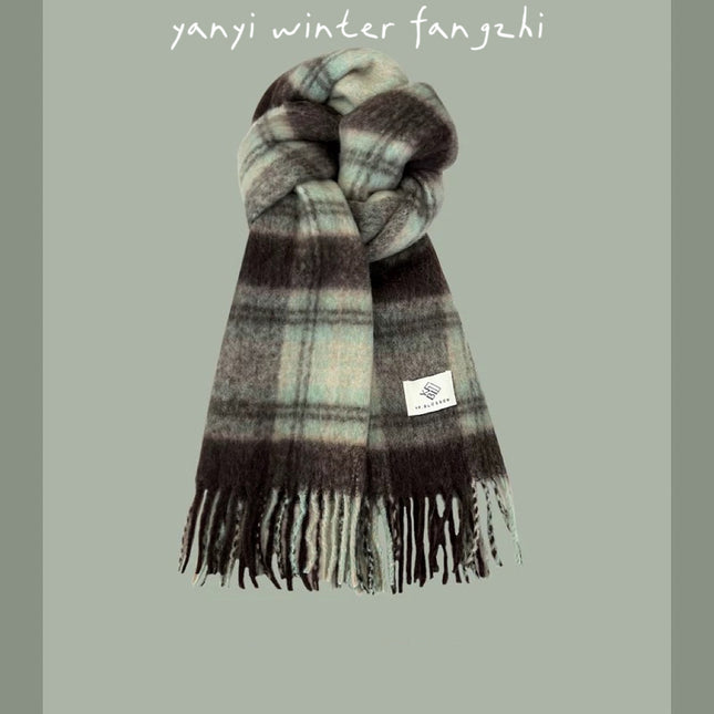 Cross-Border Popular Versatile Plaid Scarf Women's Winter Scarf Retro Thickened Imitation Cashmere Student Thickened Scarf Men's Wholesale