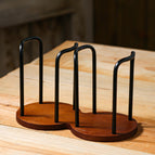 Bamboo-double seat striped cup holder-black