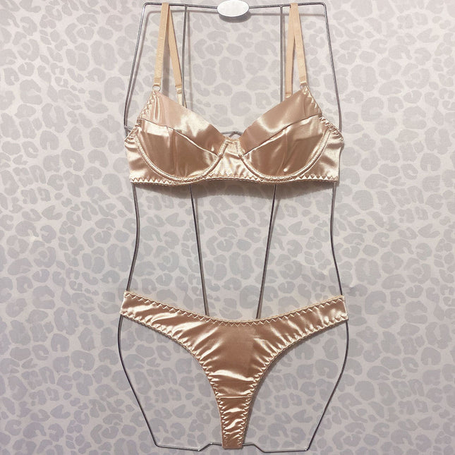 European and American cross-border new French satin exquisite bra suit luxury underwear with steel ring suit two-piece set