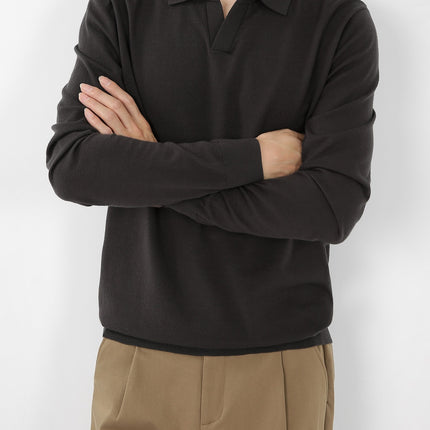 Light Luxury Seagull Collar Long-Sleeved Knitwear Autum Men's Knitwear Light Business Lyocell Lapel Wool Bottoming Shirt