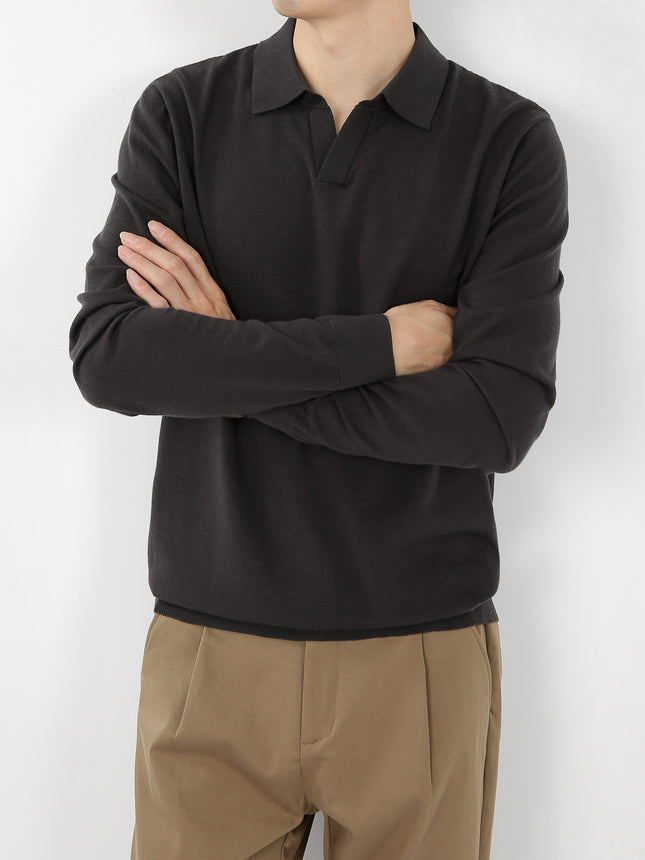 Light Luxury Seagull Collar Long-Sleeved Knitwear Autum Men's Knitwear Light Business Lyocell Lapel Wool Bottoming Shirt