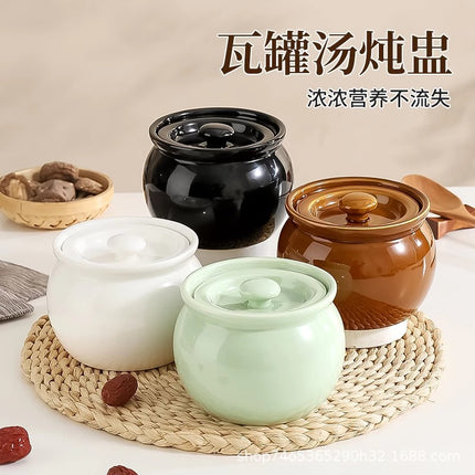 Ceramic Stew Pot for Stew in Water Household Bird's Nest Special Steaming Pot with Lid for One Person Soup Stew Pot Bowl Tucker Small Soup Pot