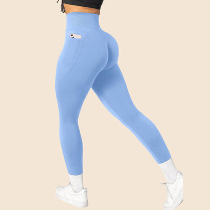Mu Yao Cross-Border Solid Color Yoga Pants, Naked-Feel Pocket Pants, Running, Cycling, Sports, Fitness, Butt-Lifting Yoga Leggings for Women