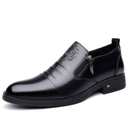One-Pedal Zipper Pointed Soft-soled Leather Shoes Spring 2025 Men's Business Dress Low-high Men's Shoes Three-joint