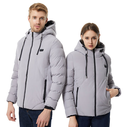 Cross-Border Smart Heating Clothing Cotton Jacket USB Rechargeable Warm Cotton Coat Electric Heating Hooded Constant Temperature Casual Wear for Men and Women