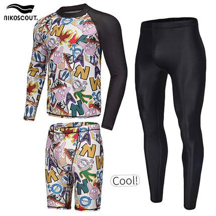 Men's Swimsuit Long-Sleeved Split Sun Protection Swimsuit Men's Adult Anti-Embarrassment Youth Boxer Surfing Swimsuit