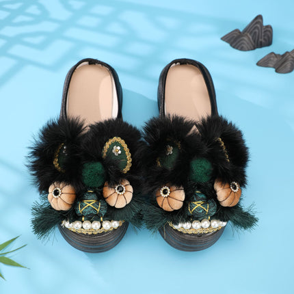 Retro Tiger Head Shoes Spring New Flat Chinese Style Intangible Cultural Heritage Handmade Tiger Head Shoes New Chinese Style Embroidered Slippers for Home