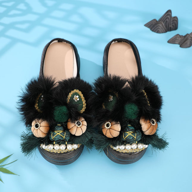 Retro Tiger Head Shoes Spring New Flat Chinese Style Intangible Cultural Heritage Handmade Tiger Head Shoes New Chinese Style Embroidered Slippers for Home