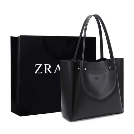 ZA MYLRF new large-capacity soft leather shopping bag women's shoulder portable commuter bucket tote bag a generation of hair